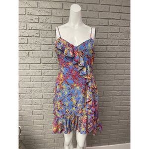 Devlin Women Multicolored Floral Asymmetrical Ruffle Spaghetti Strap Shift Dress